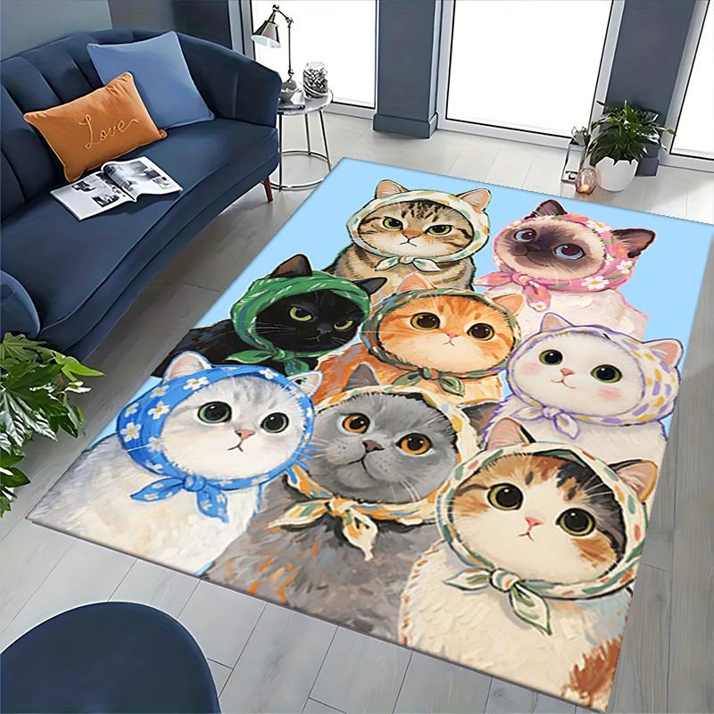 1pc Cute Cat Bandana Print Office Chair Mat - Non-Slip Carpet for Home and Office Use, Festive Gift Idea.P038