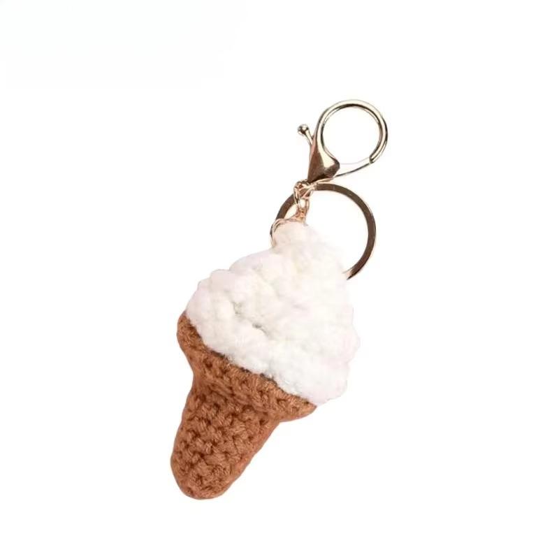 Creative Knit Keychain Cartoon DIY Burger Ice Cream Pendant Keychain Charms Handmade Pendant for Girl Cute Gift Car Decorations