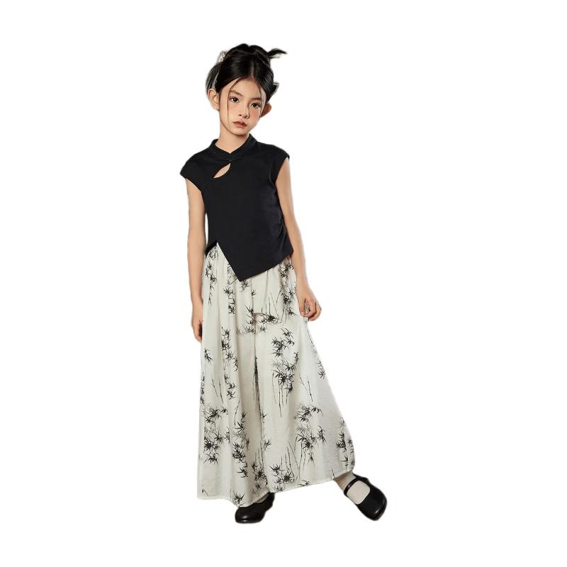 ASK JUNIOR Girls' Chinese Style Hanfu T-shirt & Pants Set