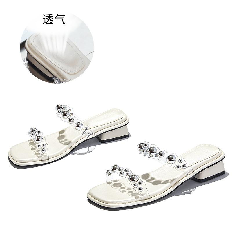 

Fairy feng shui diamond slippers female summer wear fashion high sense transparent word with casual fashion crystal sandals 35 бежевий