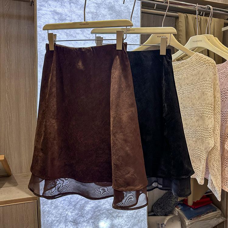 Women's Faux Suede A-Line Midi Skirt – Stylish, Versatile, Solid-Color Early Autumn Essential for Daily Commuting