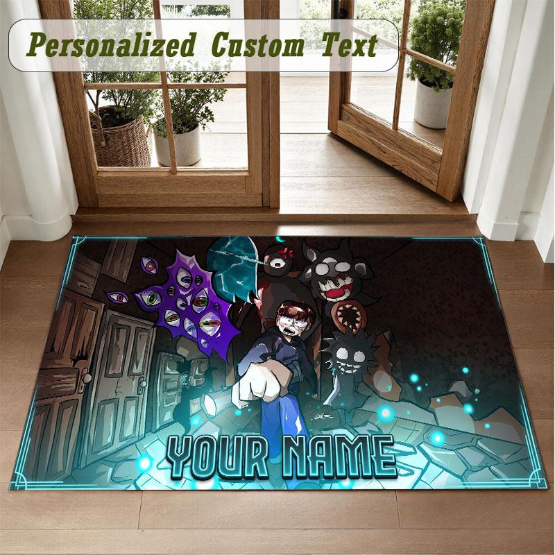 Crystal Velvet Square Rug Custom NameDoors Pattern Non Slip Home Floor Decor Rug