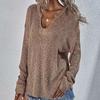 IHUASU Autumn and Winter V-neck Women's Knitted Loose Solid Colour Fashion Pullover Jumper