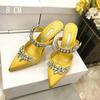 Luxury Crystal Slipper Wheat-Ear Rhinestone Pointed Sandals Silk Satin Covered Head High Heels Slippers Woman