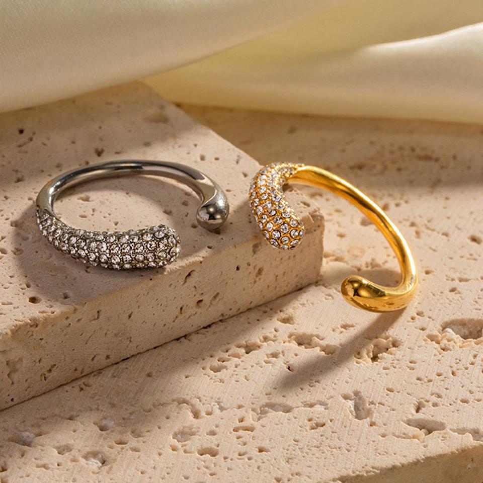ZAKOL 18k Gold Plated Stainless Steel Open Rings With Clear Rhinestone High Quality Anti-allergic Zircon Gift for Women