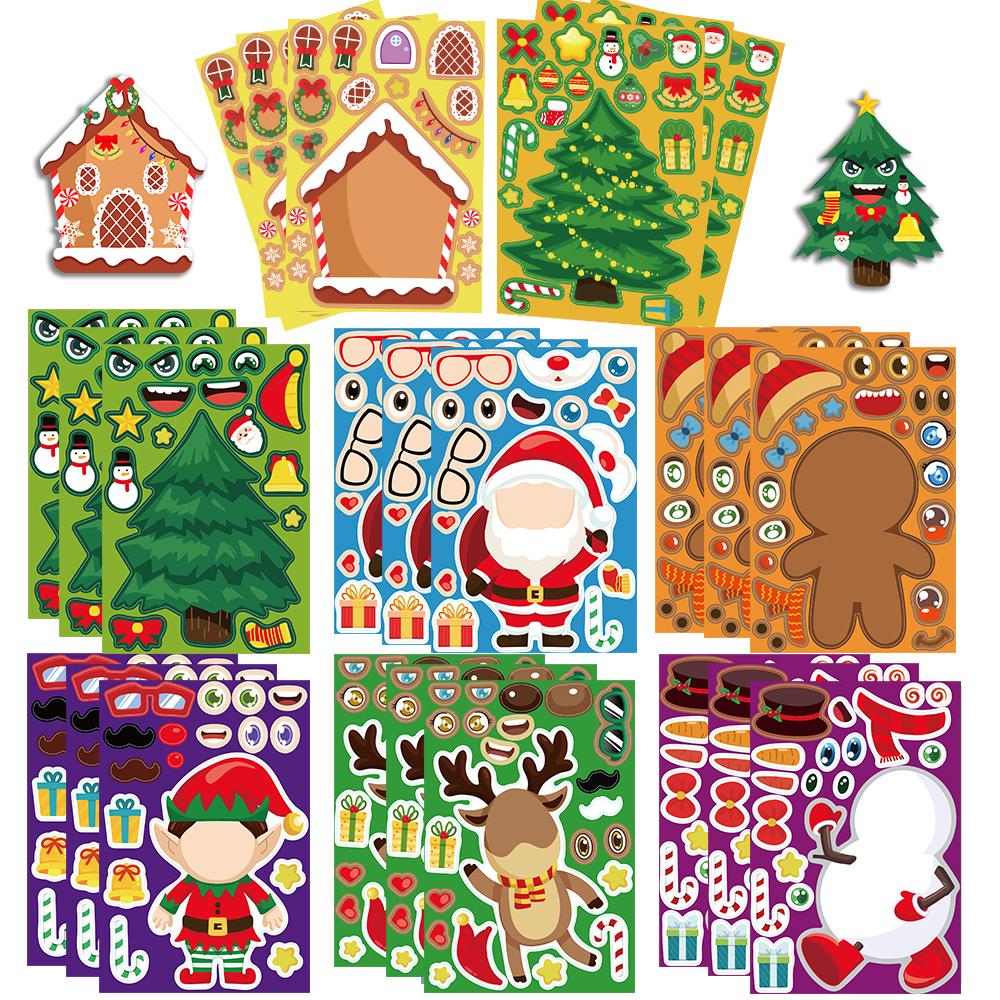 8/16/24 Xmas Puzzle Stickers Create Your Own Santa Claus DIY Make-a-Face Jigsaw Games Children Celebration Decoration Toy