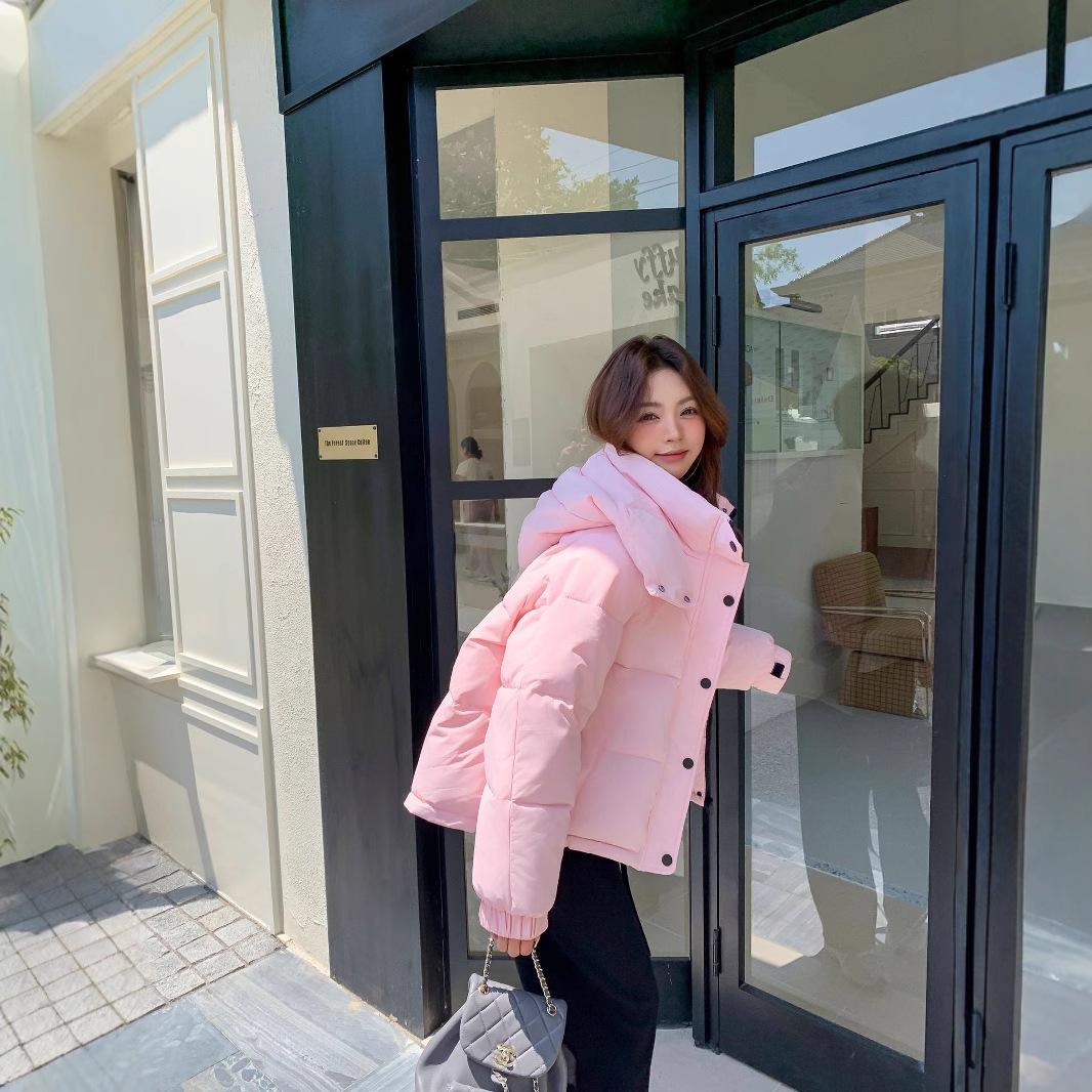 

Пуховик с капюшоном, большим карманом, короткий, из хлопка, маленький, сезонный, однотонный 2XL розовый