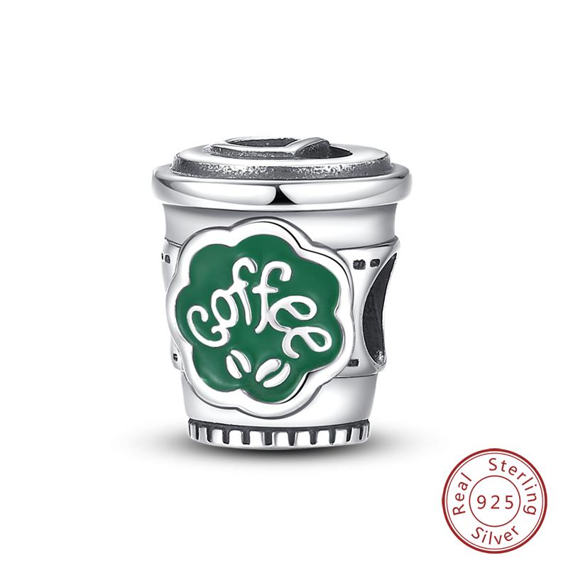 925 Silver Charm Beads Coffee Cup Coffee Bean Charm Bead Pendant For Bracelet DIY Charm Jewelry