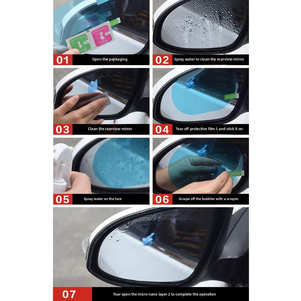 1 Set Car Rearview Protective Side Windows Sticker, Anti Fog Glare Rainproof Waterproof Mirror Film Clear Nano Coating Accessory