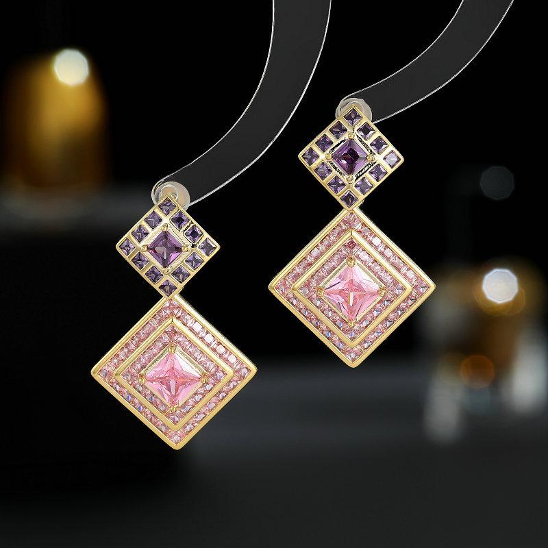 

Серебряные серьги-иглы S925, модные французские дизайнерские легкие роскошные серьги с геометрическим ромбом и квадратным цирконием