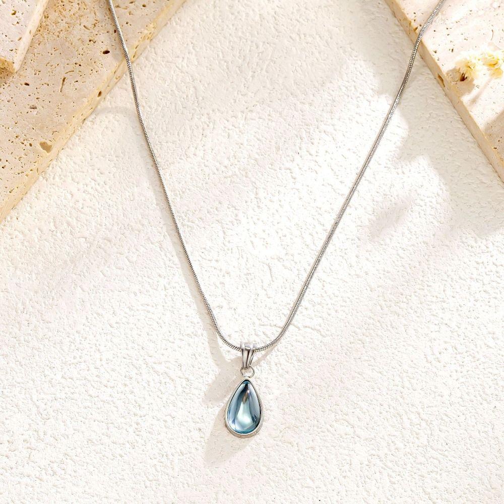Gold Plated Droplet Necklace Clear Blue Ocean Necklace Water Drop Necklace Women Jewelry