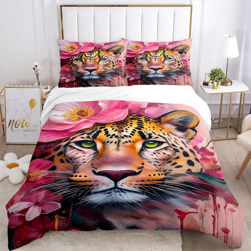 3pcs Leopard Floral Print Duvet Cover Set - Machine Washable, Includes 1 Cover and 2 Pillowcases, No Core Included Yy251013076