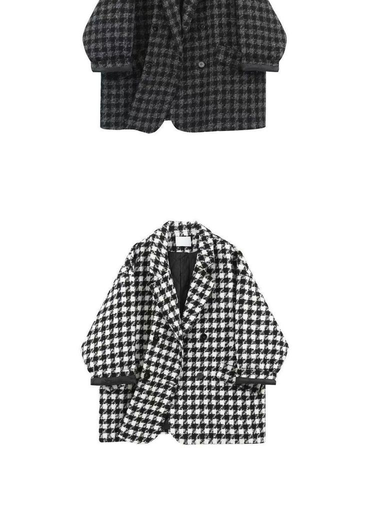 2025 Autumn/Winter Plus Size Women's Plaid Wool Coat - Loose Slim Fit, Mid-Length, Thickened