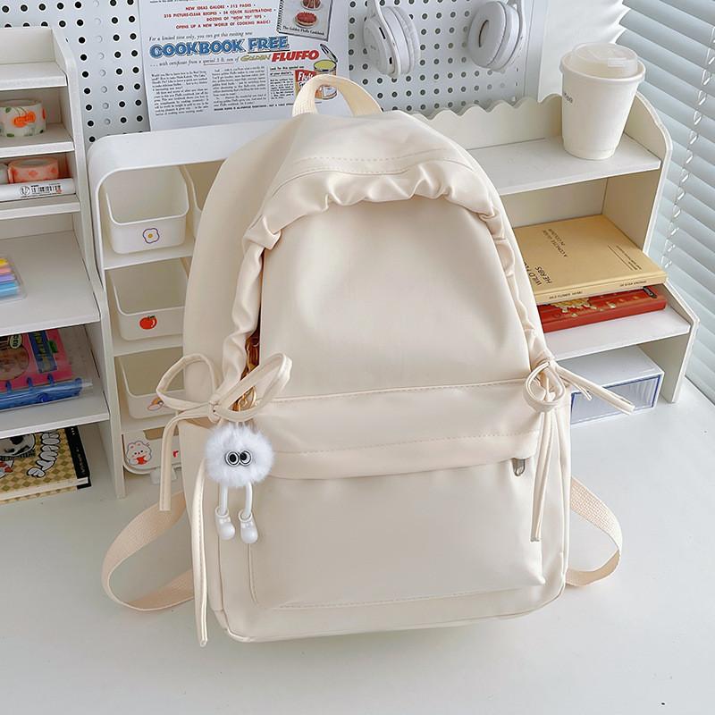 Simple Color Solid Lace Bow Design Student Backpack For School And Use Daily