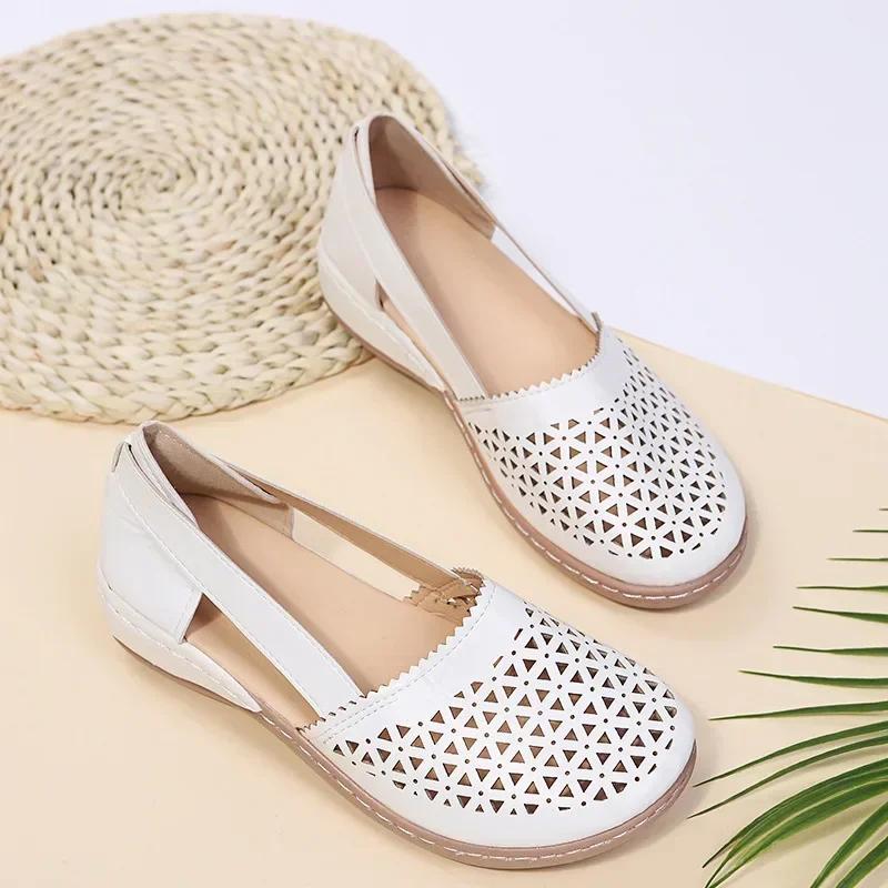 Fashion European and American Women's Shoes Round Toe Wedge Heel Large Flat Bottom Women's Sandals zapatos de mujer 2024