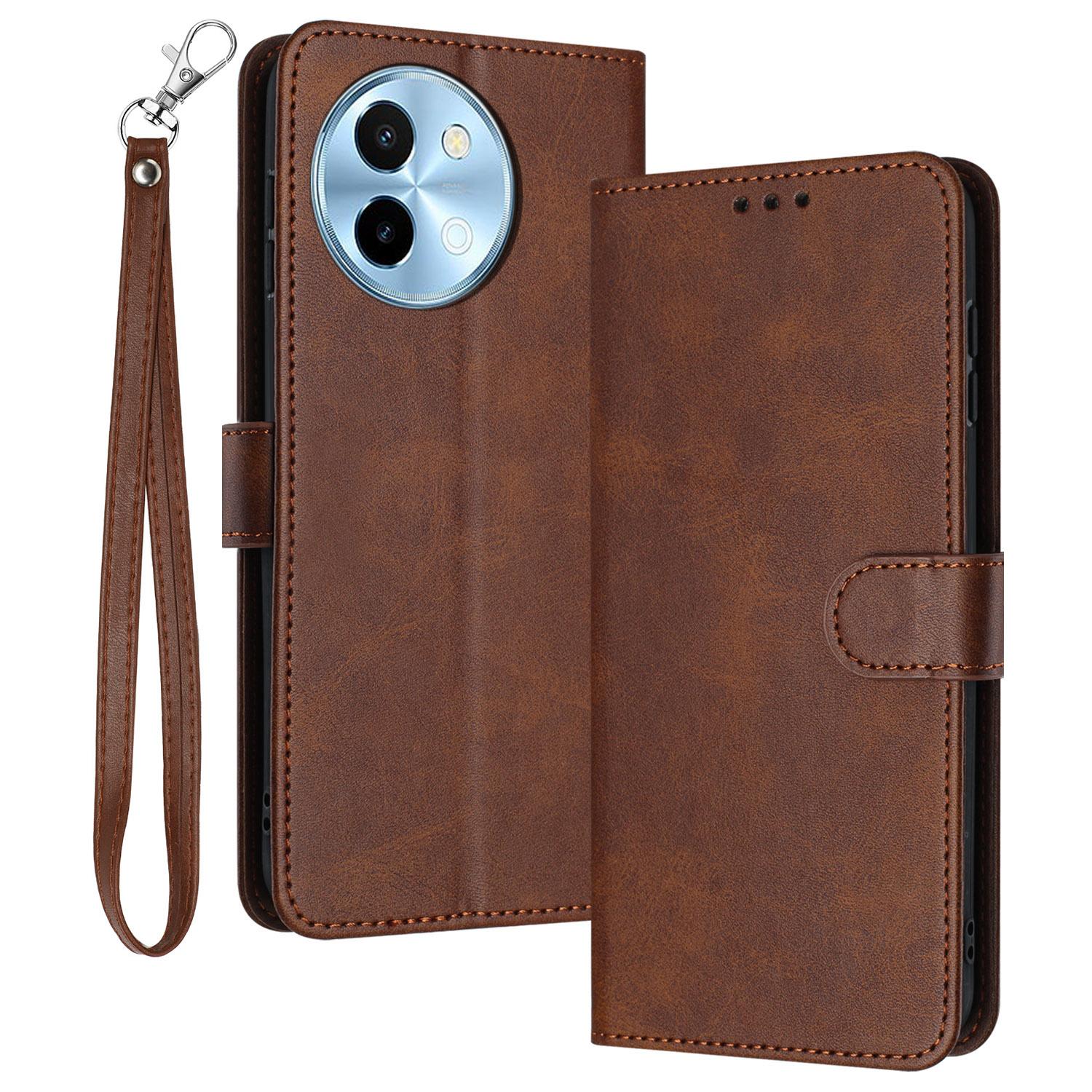 

For vivo Y38 5G/Y200i 5G/T3x Case Calf Texture Leather Wallet Anti-Drop Phone Cover Brown