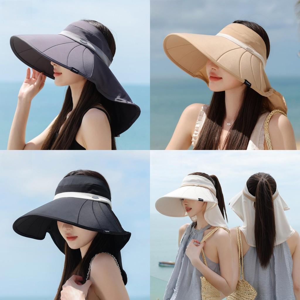 Summer Ice Silk Wide Brim Sun Hat With Neck Protection For Outdoor Travel
