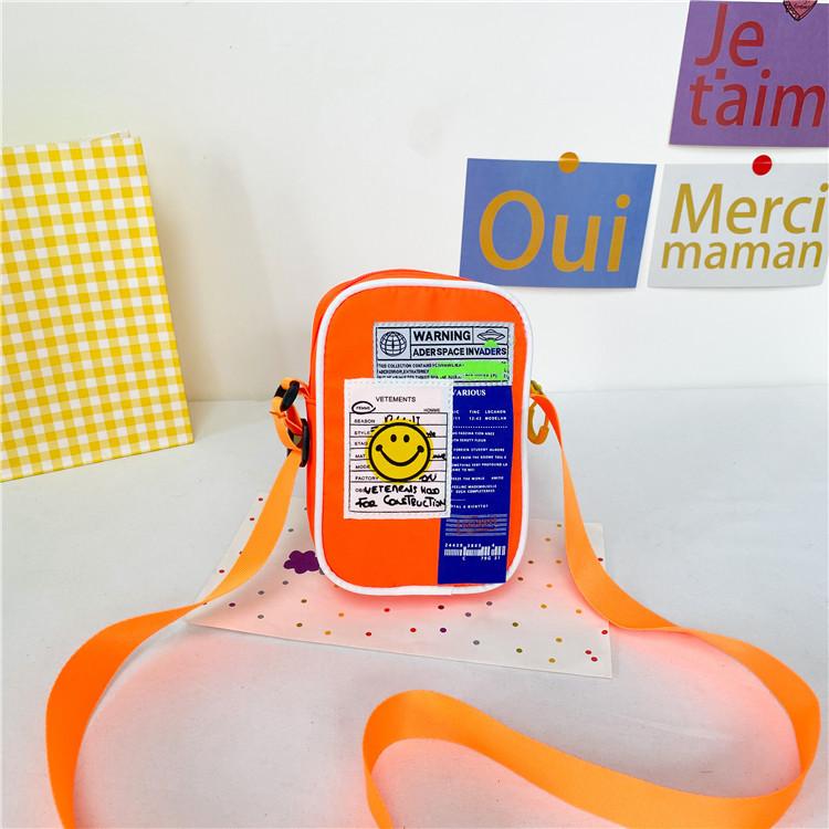 Trendy Colorful Korean Style Children s Smiley Face Canvas Crossbody Bag For Kids оранжевый