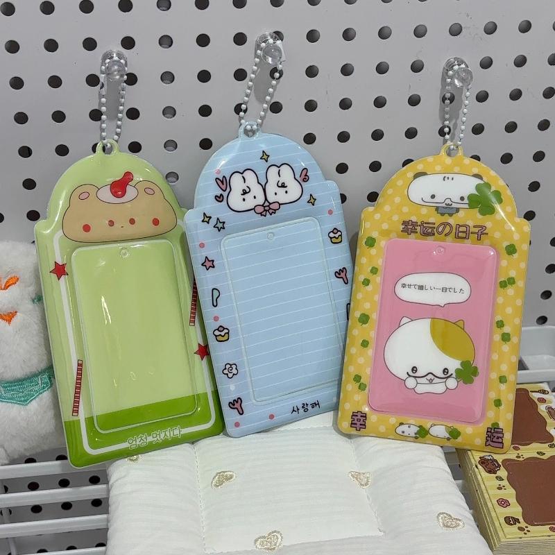 Kawaii Kanin PVC Fotoram för 3 tums Kpop Idol Kort Hållare Polaroid Fotokort Fickor ID-kort Skyddsfodral Väska Hänge