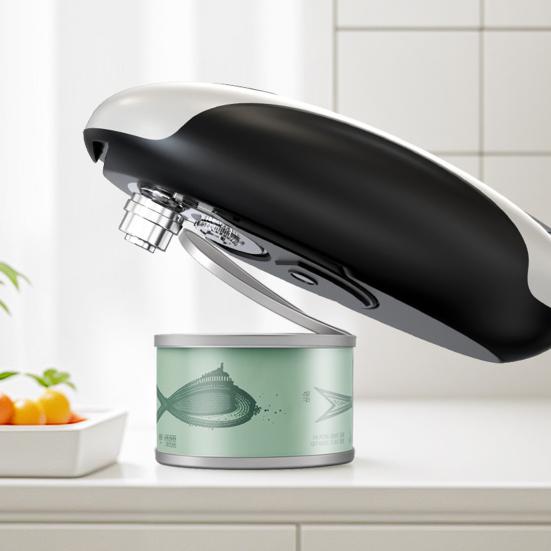 Electric Can Opener Stainless Steel Blade One-Touch Automatic Can Opener Ergonomic Handle Safety Button Hands Free Kitchen Gadget