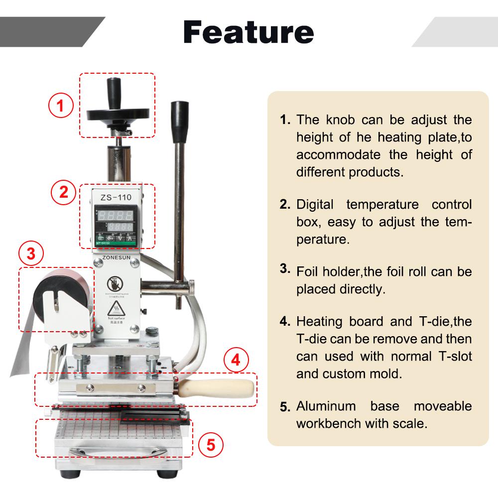 ZONESUN ZS-110 Press Trainer Heat Press Machine For Wood Presses PVC Paper Custom Logo Making Hot Foil Stamping Machine 300W