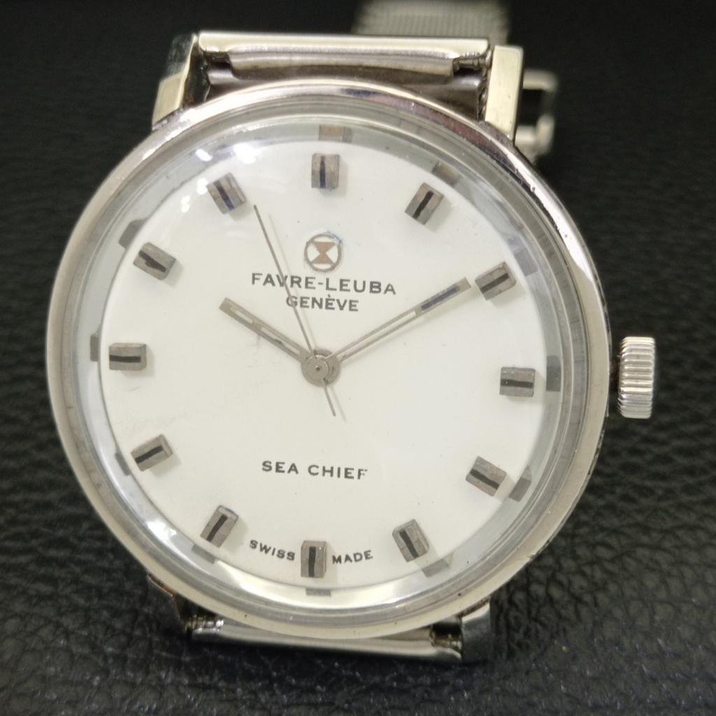 SWISS VINTAGE FAVRE LEUBA 253 SEA CHIEF HAND-WINDING MENS WHITE WATCH A702045-5 R208-a702045