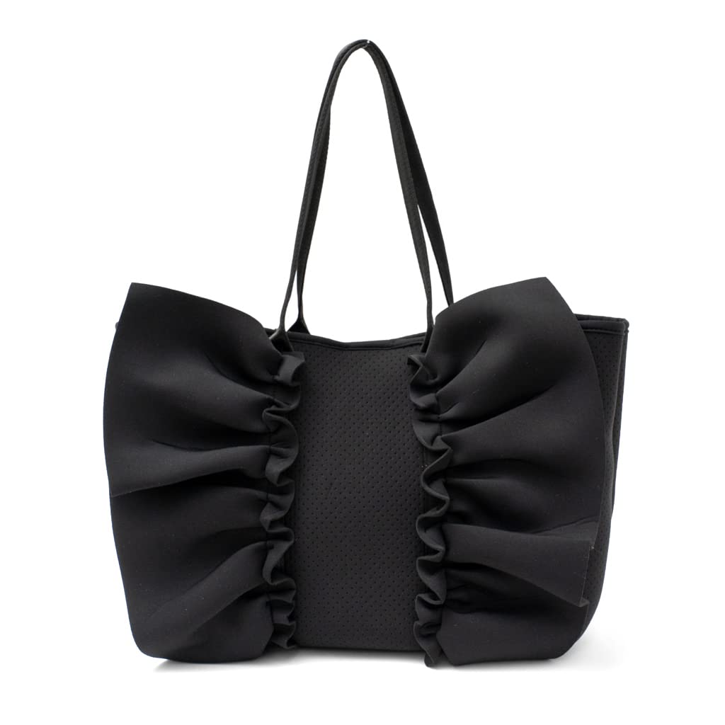 

VITAFELICE Neoprene Frill Big Tote Bag for Women, ubb-sp-0308 (Black)