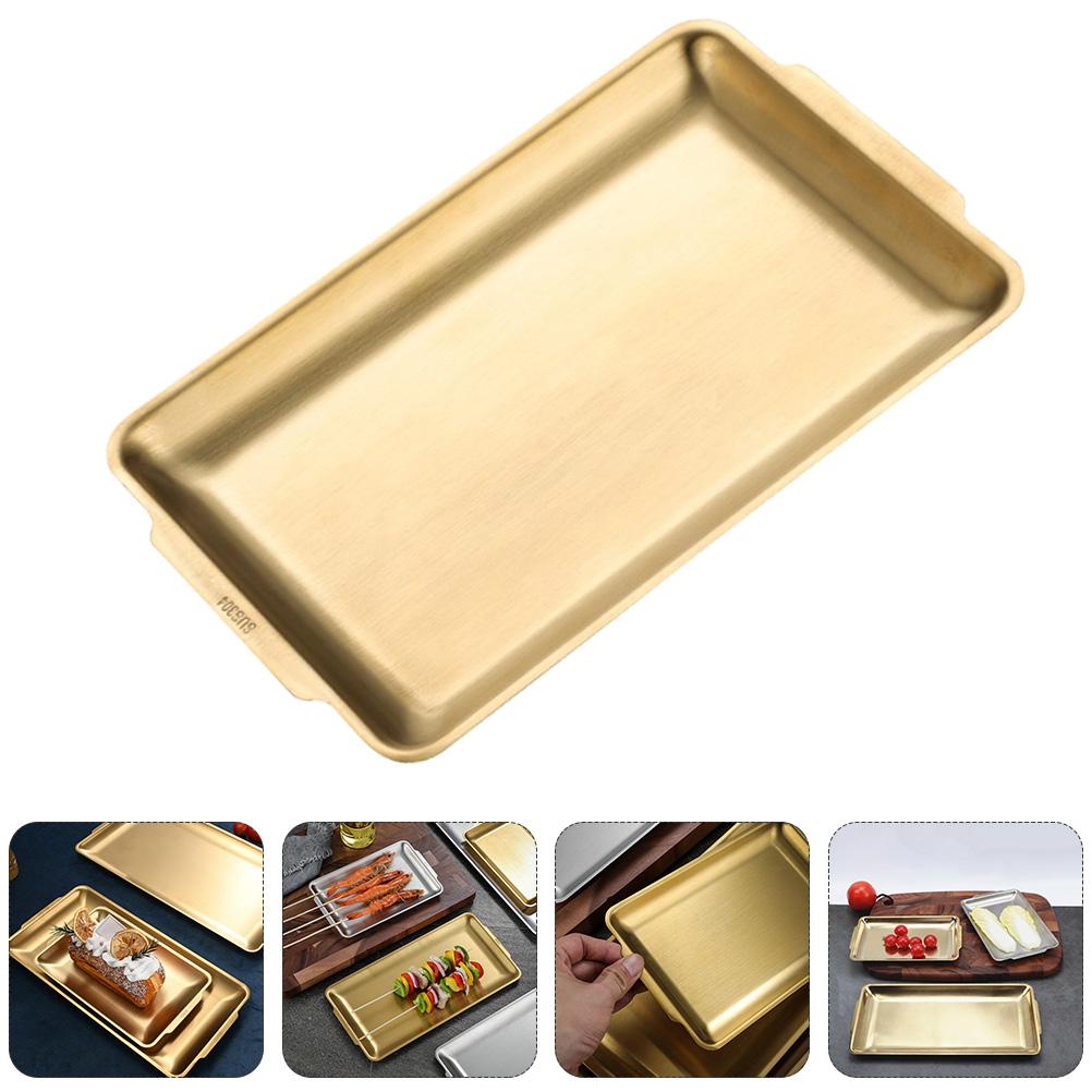 1Pcs Stainless Steel Rectangular Bake Pan Smooth Edges Bbq Camping Party Graduation Serving Plate Sushi Plate Food Container