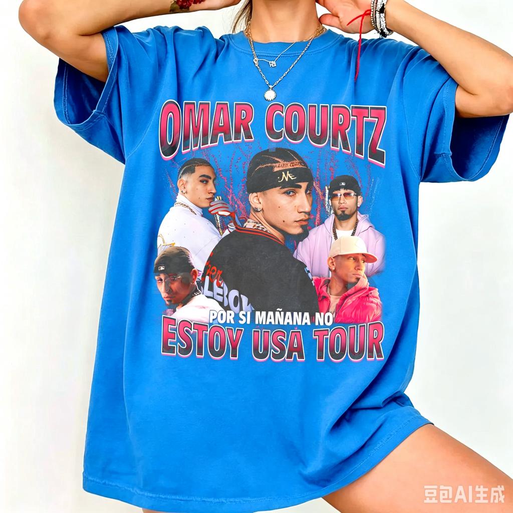 Omar Courtiz Estoy USA Tour Tshirt Music Fans Shirt 2026 Summer Unisex Unisex Cotton Fashion Oversized Tshirt Street Wear Y2K