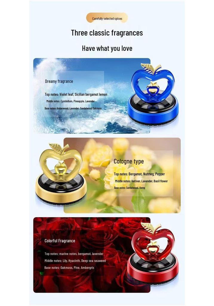 Heart-Shaped Solar Car Perfume Ornament - Rotating Apple Aroma for Car Interiors