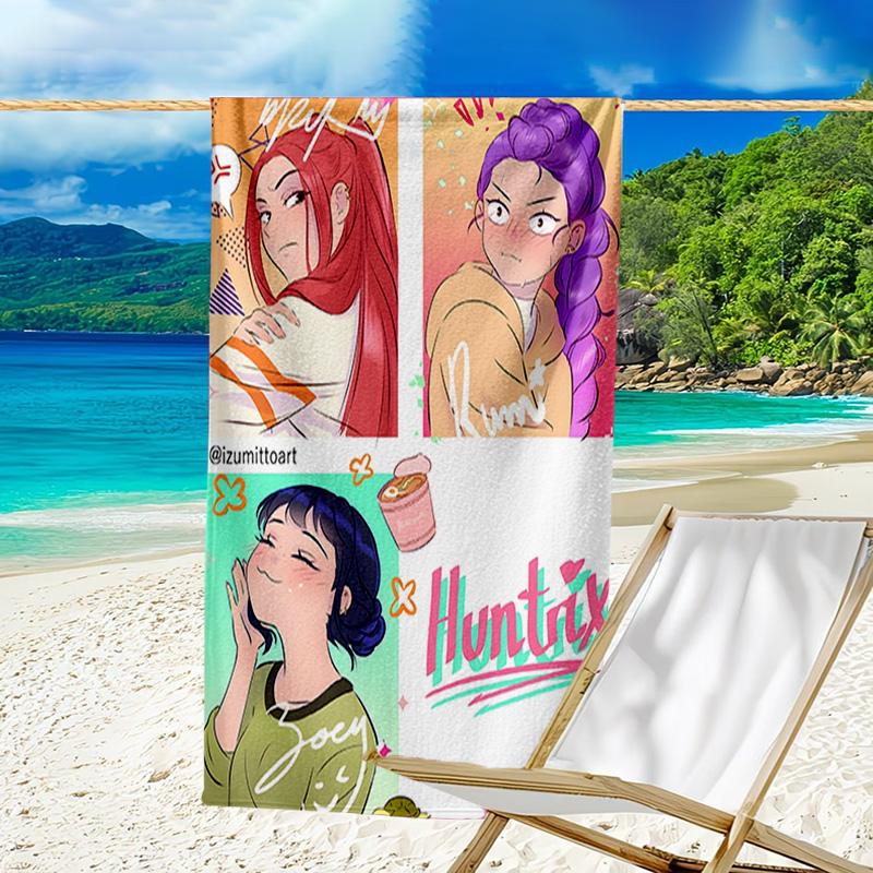 1pc KPop Demon Hunters8 Beach Towel, Beach and Seaside Swimming Pool Equipment, Fashion Pattern, Rectangular, Travel Essentials