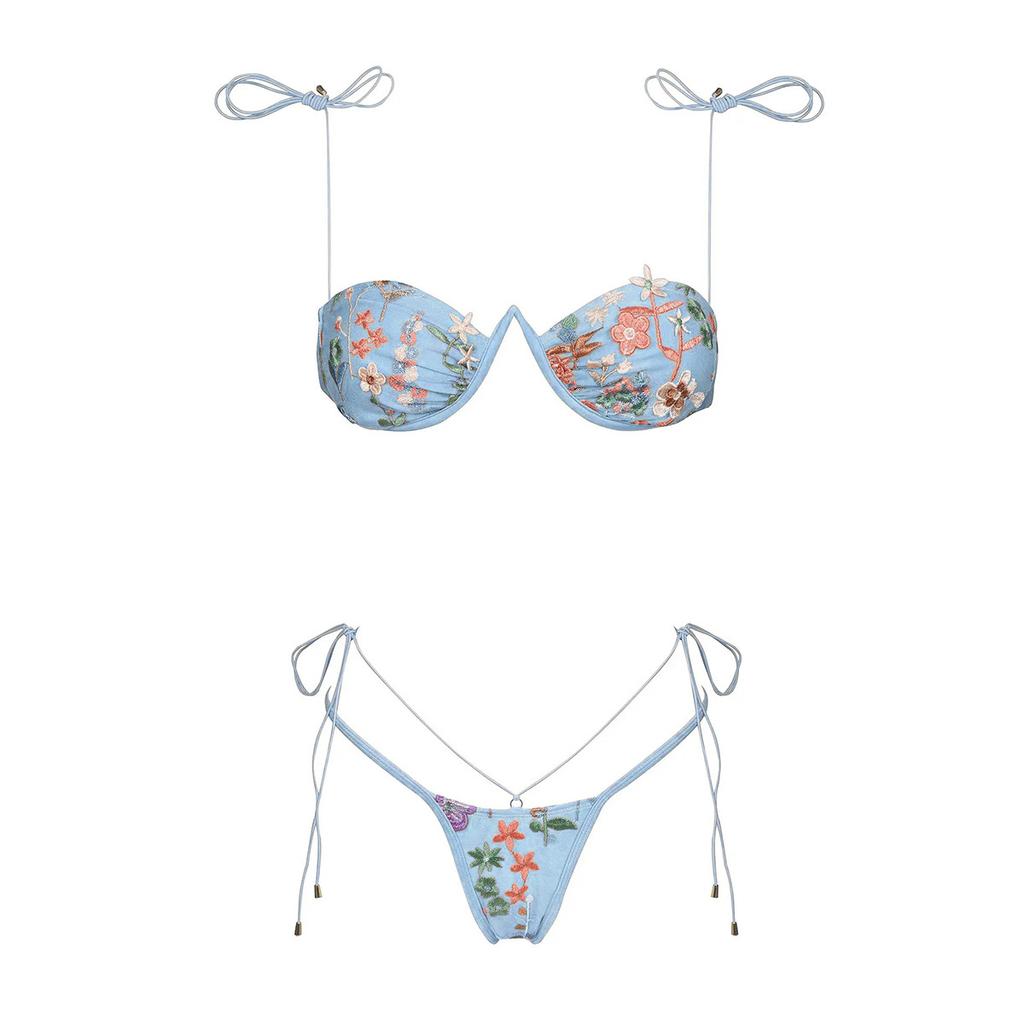 OFTBUY 2025 New Summer Sexy Embroider Color Style Swimsuit Women 2 Pieces Bikini Set Wire Bra Wickedwrap Beach Swimwear Female