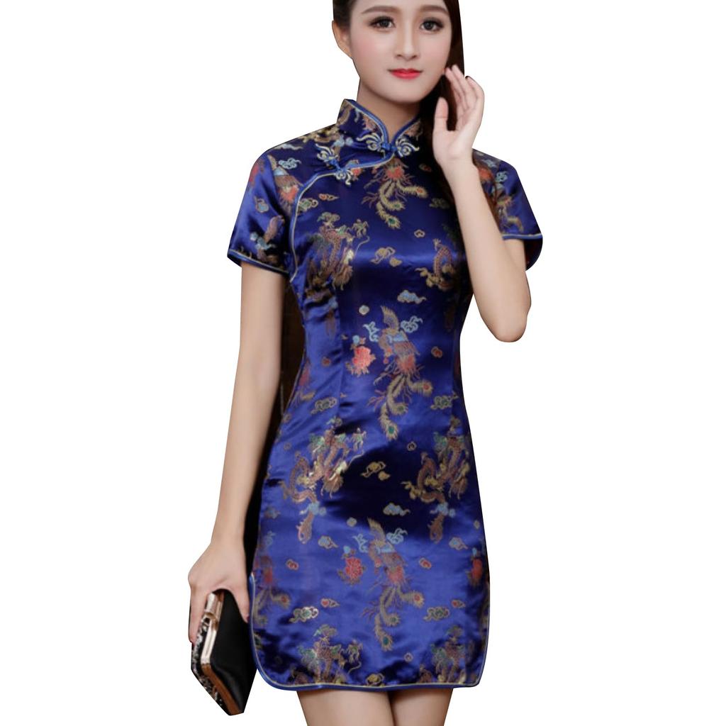RONGUI Mini Cheongsam Cosplay Kostüm, Mini Länge, Herren Cheongsam, Große Größen, Herren, Damen, Kurzarm, Schwarz, Rot (Größe S, Blau)