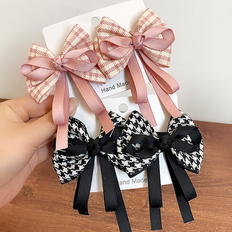 2pcs/set New Cute Plaid Ribbon Bowknot Hair Clips for Baby Girls Handmade Bows Hairpin Barrettes Headwear Kids Hair Accessories