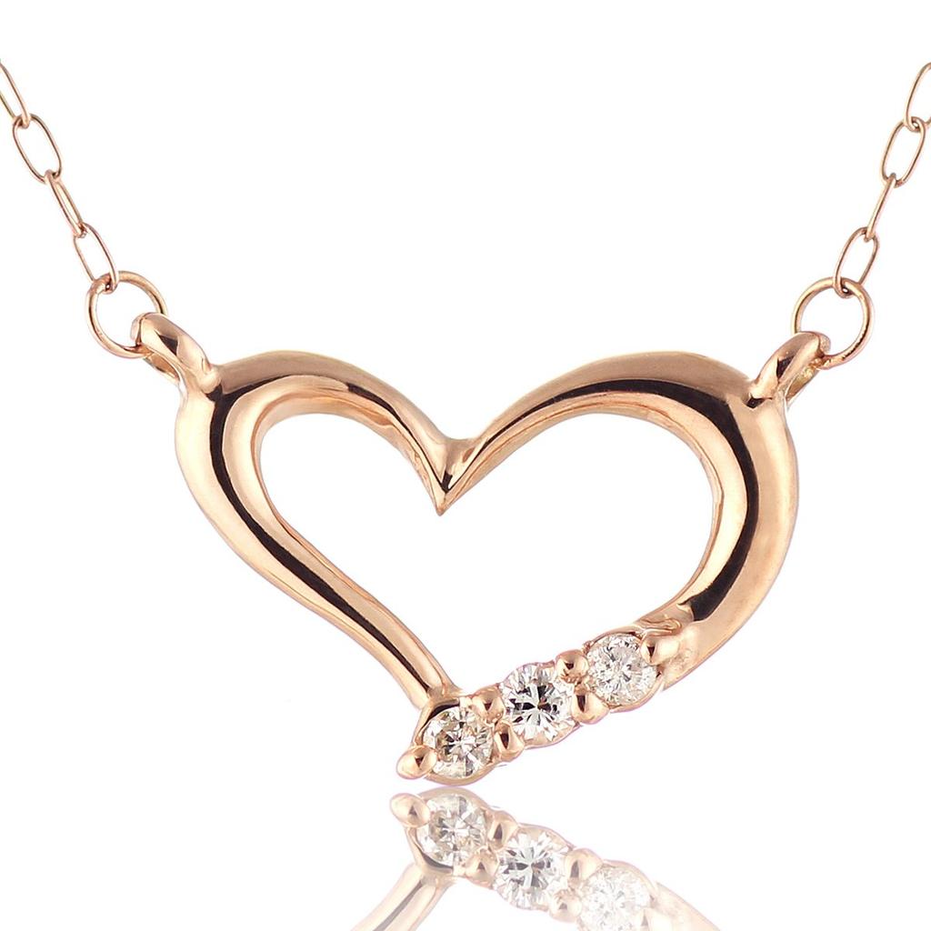 Pink Gold Diamond Heart Large Pendant Necklace Present [Suehiro]