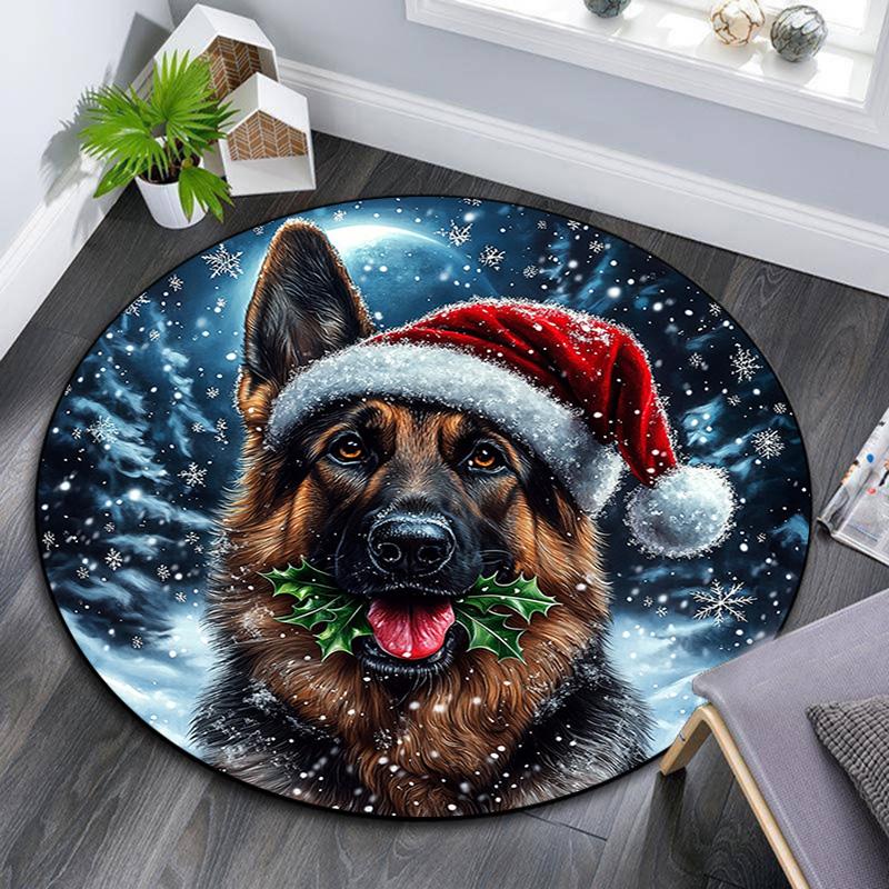 German Shepherd Round Area Rug,Carpet Rug for Living Room Bedroom Sofa Playroom Decor,Non-slip Floor Mat