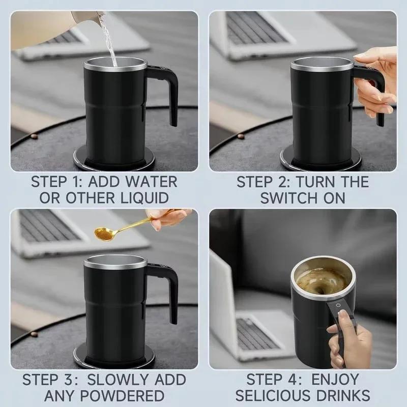 380ML Electric Coffee Self Mixing Mug IP67 Waterproof Coffee Stirring Mug USB Charging Digital Display Automatic Magnetic Cup