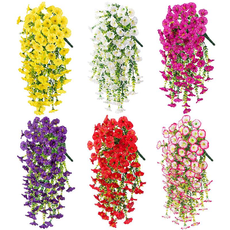 1PCS Artificial Hanging Flowers Silk Morning Glory Fake Flower UV Resistant Outdoor Hanging Plants for Wedding Home Garden Decor