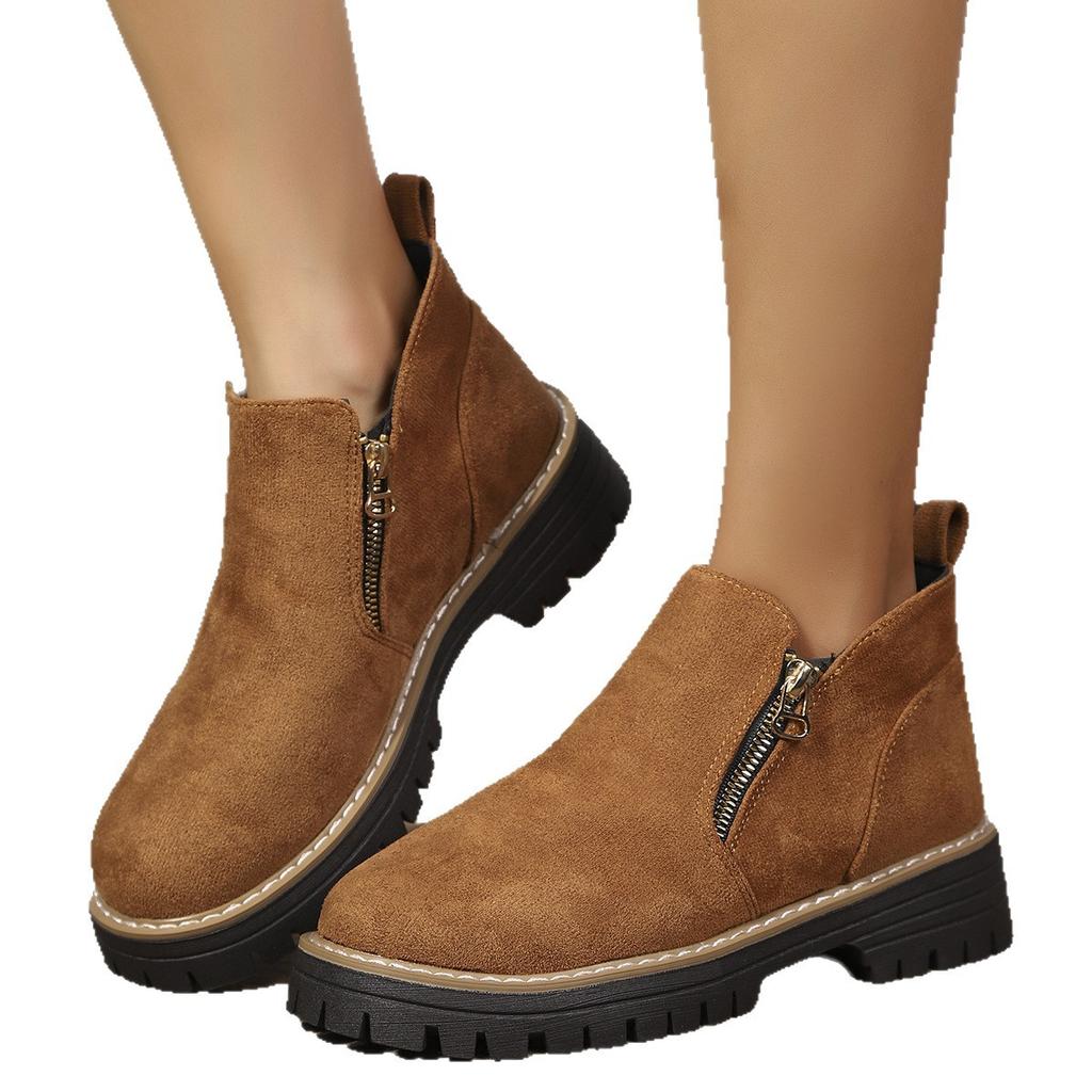 Round Head Side Zipper Martin Boots Short Boots Thick Heel New Autumn and Winter Large Size Women's Short Boots Women