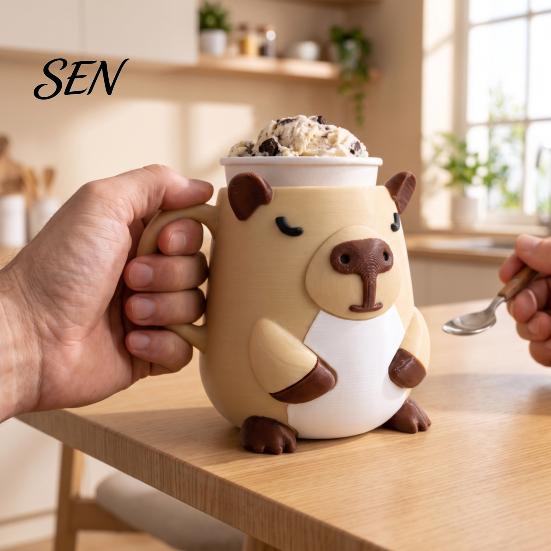 Ice Cream Pint Stand Animal Holder, 3D Printed Cup Holder Decorative with Handle, Keeps Hands Warm, Leak-Proof Container Starden