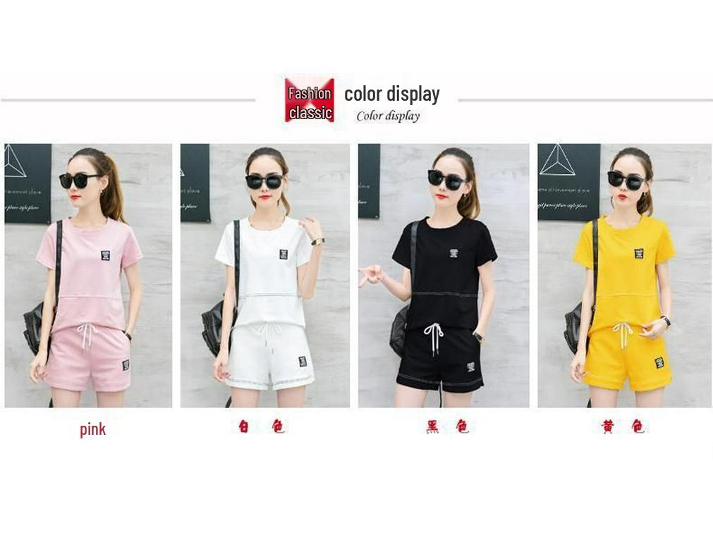 Women's Korean Style Summer Two-Piece Set: Loose Short Sleeve T-shirt & Shorts Casual Sportswear