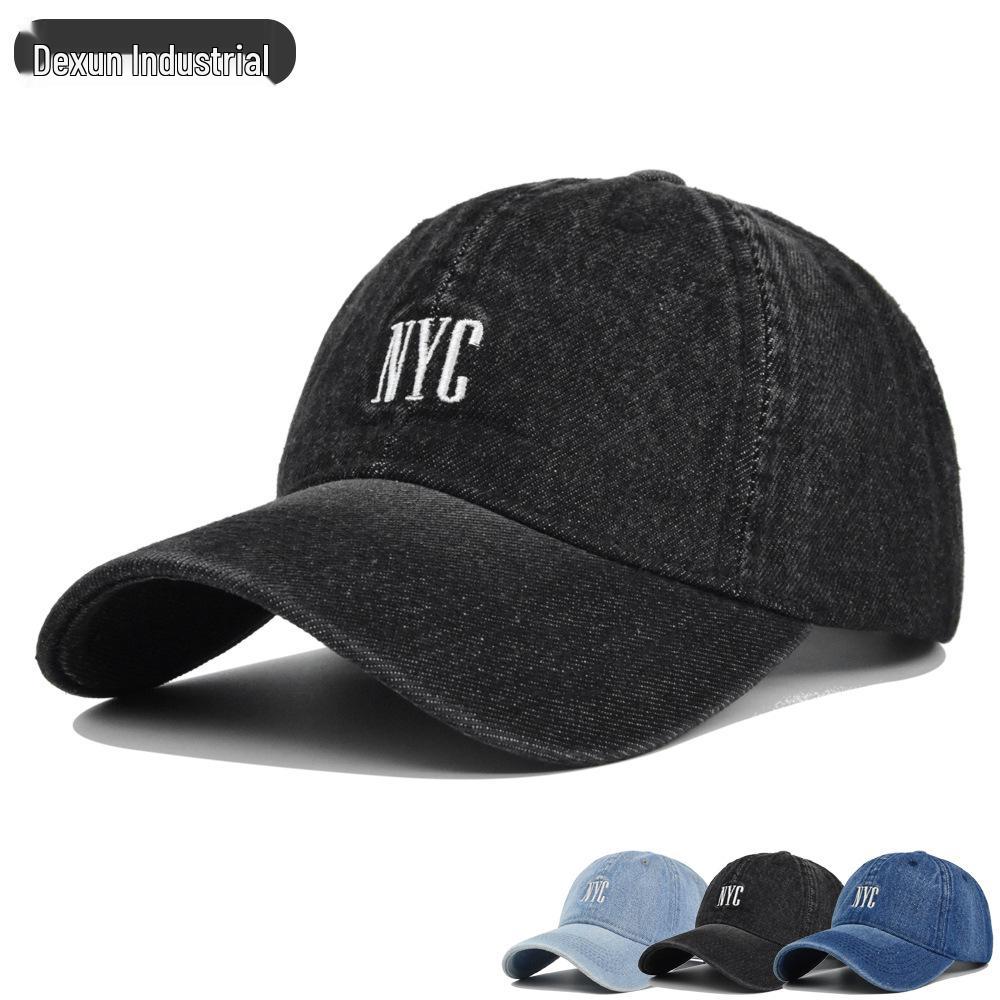 Vintage Distressed Embroidered Denim Baseball Cap with Curved Brim