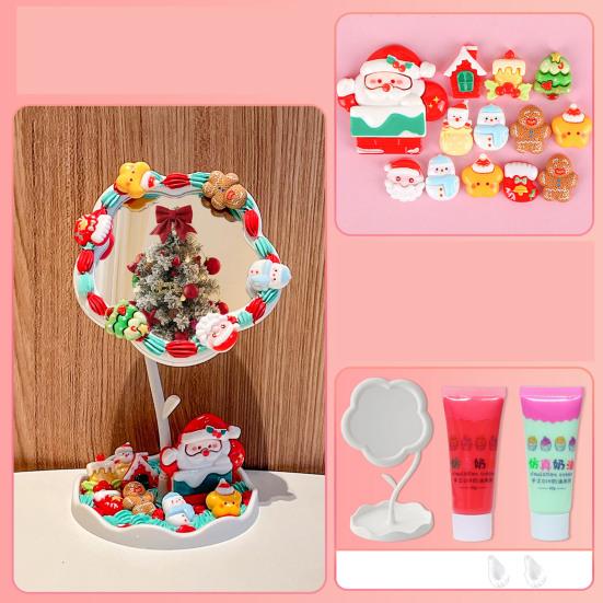 DIY Handmade Flower Desk Mirror with Storage Tray Rotatable Desktop Vanity Mirror Multi-purpose Women Makeup Table Mirror Jewelry Organizer