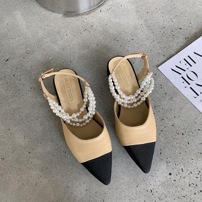 

Мэри Джейн ранняя осень заостренный модный жемчуг неглубокий вырез одинарные туфли полые Т-образный ремешок плоский каблук сандалии 39 хаки