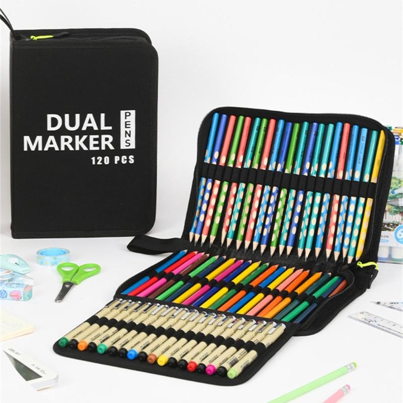 Drawing Pencil Case Large Capacity Pencil Case 60/72/100/120 Slots Coloring Pencil Holder Case Art Marker Carrying Case