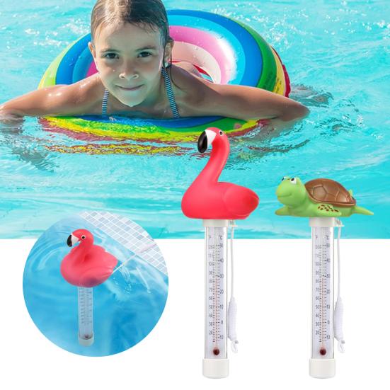 

Термометр для бассейна, большой размер, легко читаемый термометр с фламинго, черепахой и веревкой для бассейнов, спа, гидромассажных ванн, мониторинг температуры воды зелёный