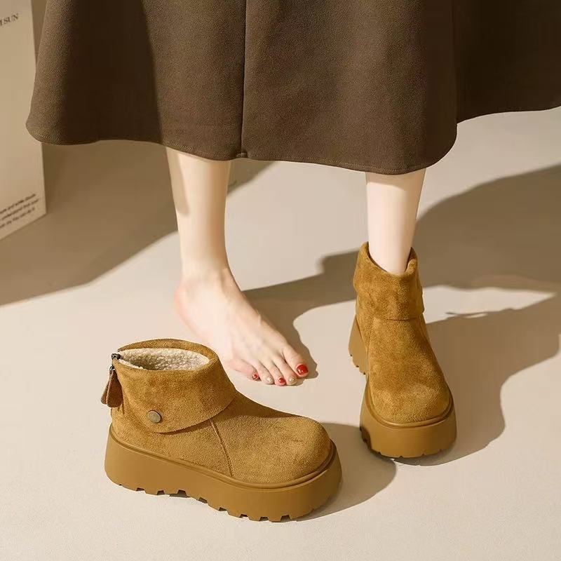 Thick-soled Snow Boots, Small Height-increasing Women's Autumn and Winter New Fashionable Versatile Velvet Warm Women's Cotton Shoes