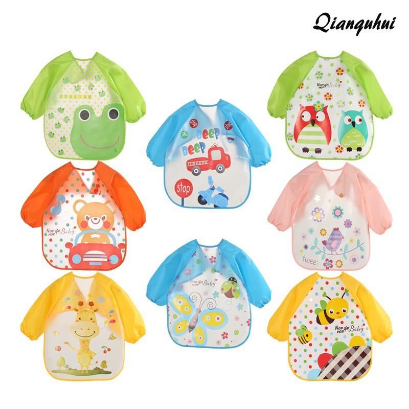 Bear Frog Cute Deer Elephant Owl Animal Print Baby Long Sleeved Bib Waterproof