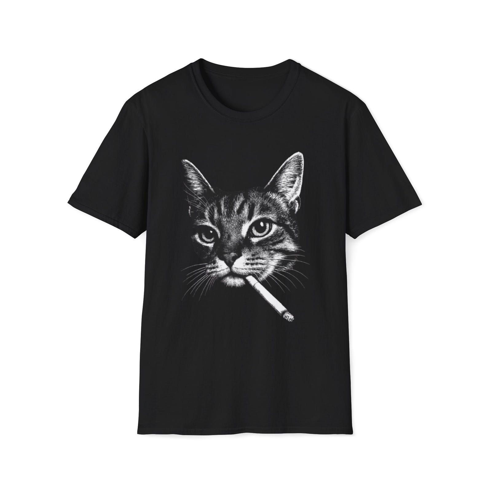 Tabby Cat Smoking Illustration T-Shirt Trending | Retro Cat PortraiT-Shirt S