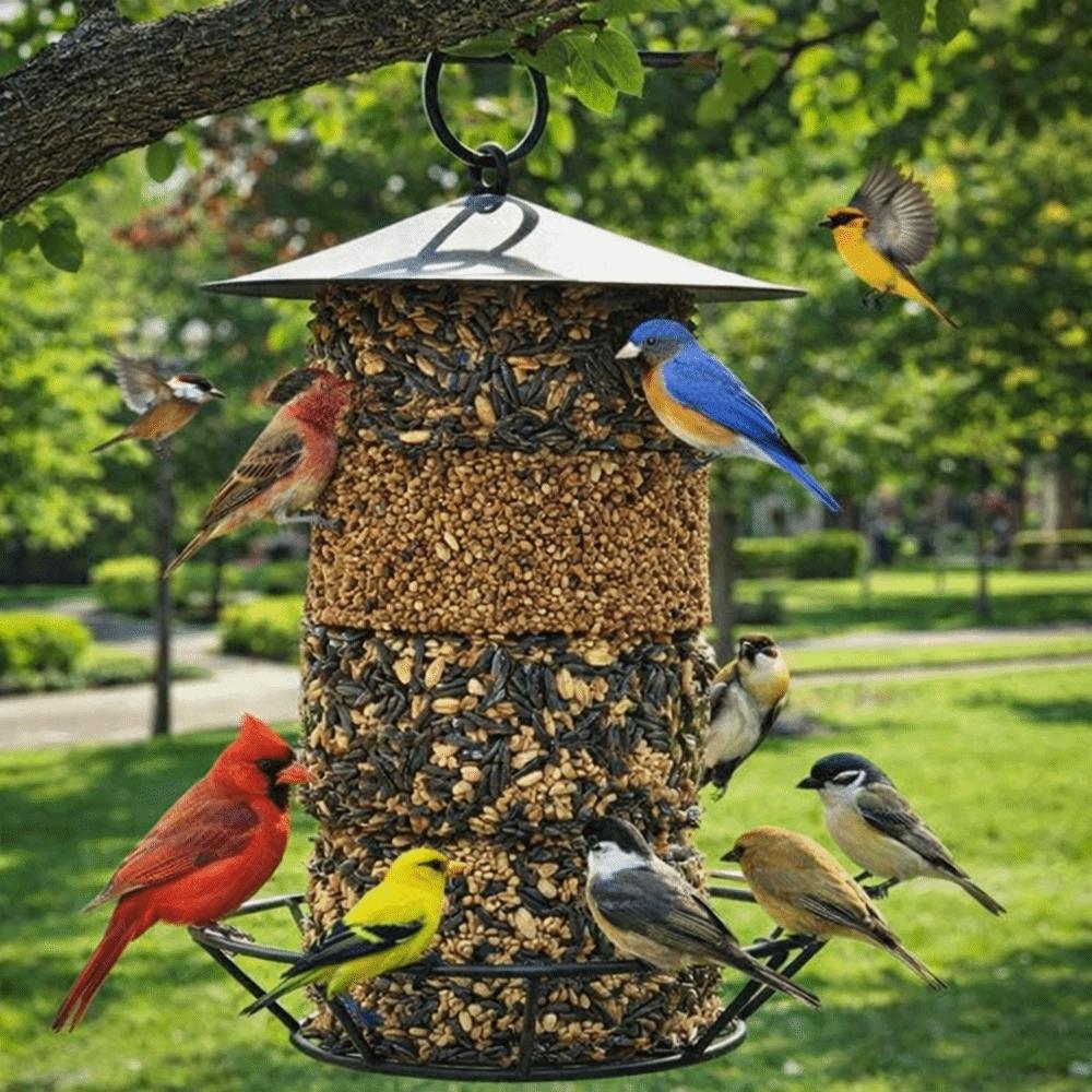 Cylindrical Hanging Bird Feeder Large Capacity Bird Feeding Tray Food Dispenser Outdoor Use